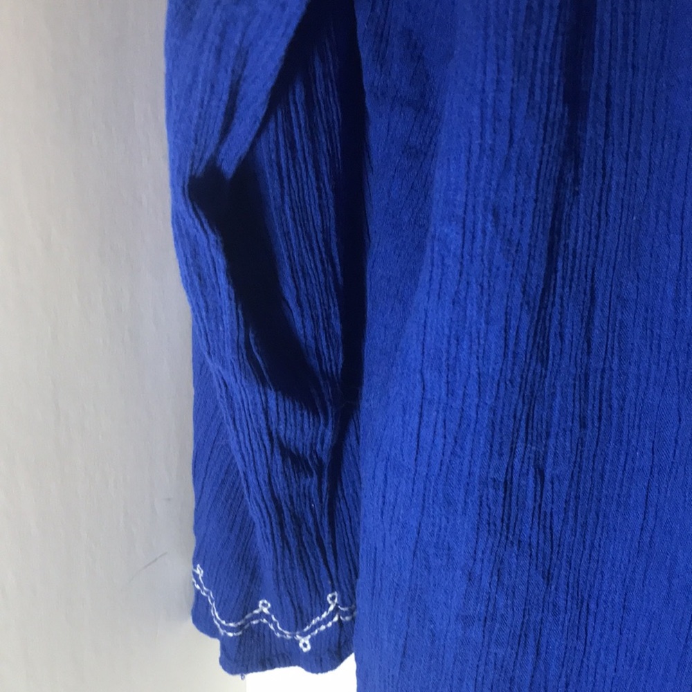 d & co. long sleeve size 3x blue white cotton polyester embroidered top summer - Picture 7 of 11